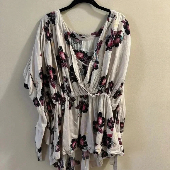 Free People Tuscan Dream Tunic Long Sleeve Off White Purple Floral Womens S - Picture 4 of 11
